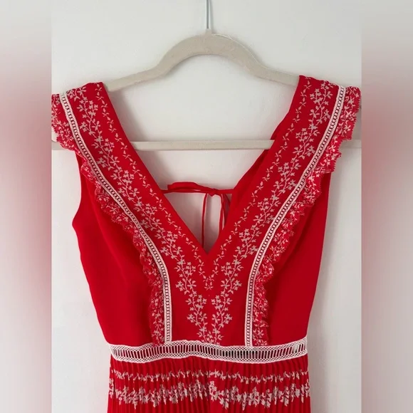 Self-Portrait Red & White Accordion Detailed Mini Dress 0 - Picture 6 of 9